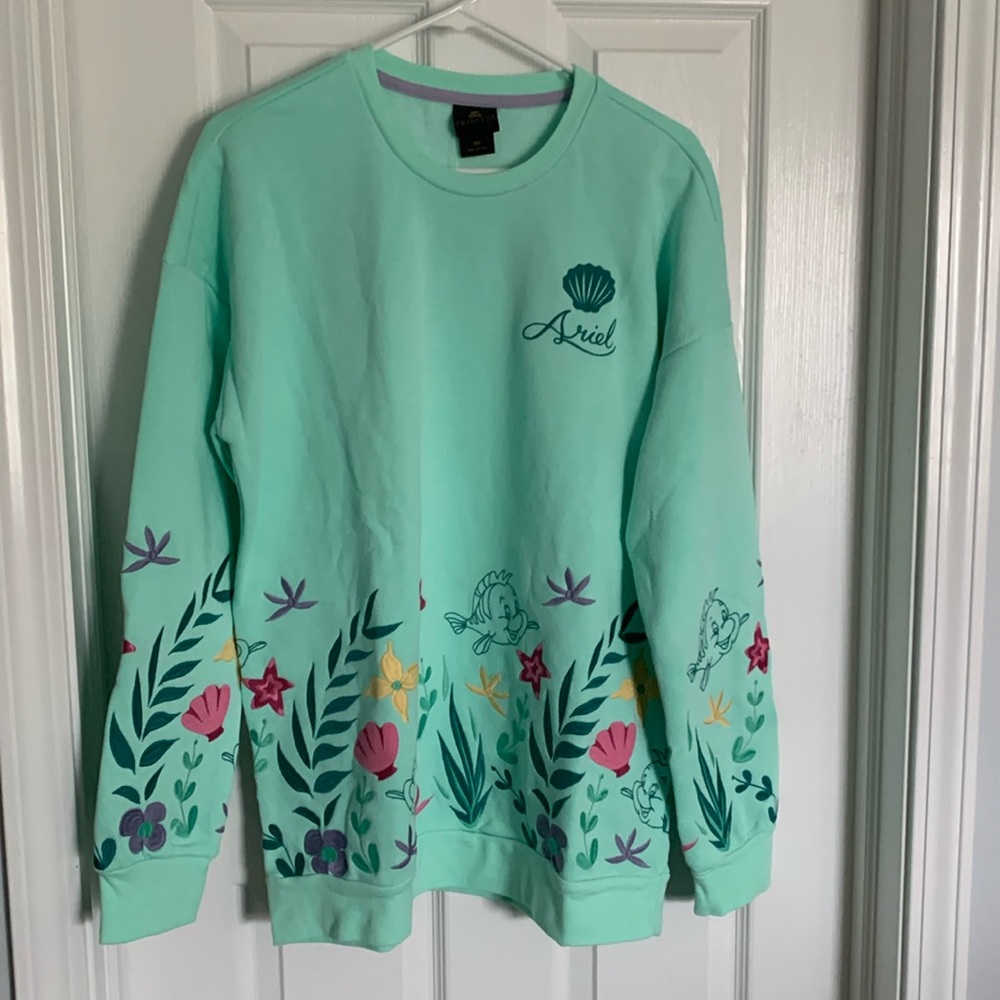 Disney The Little Mermaid Flounder Floral Crewneck Ariel Sweatshirt -Size M